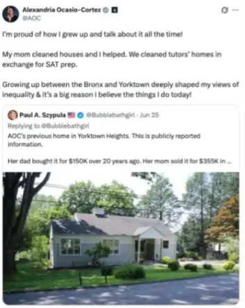 Alexandria Ocasio-Cortez shared a post on X featuring her old home, Photo Credit: Alexandria Ocasio-Cortez/X

